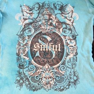 Sinful Affliction Thermal long sleeve aqua teal blue cherubs angels